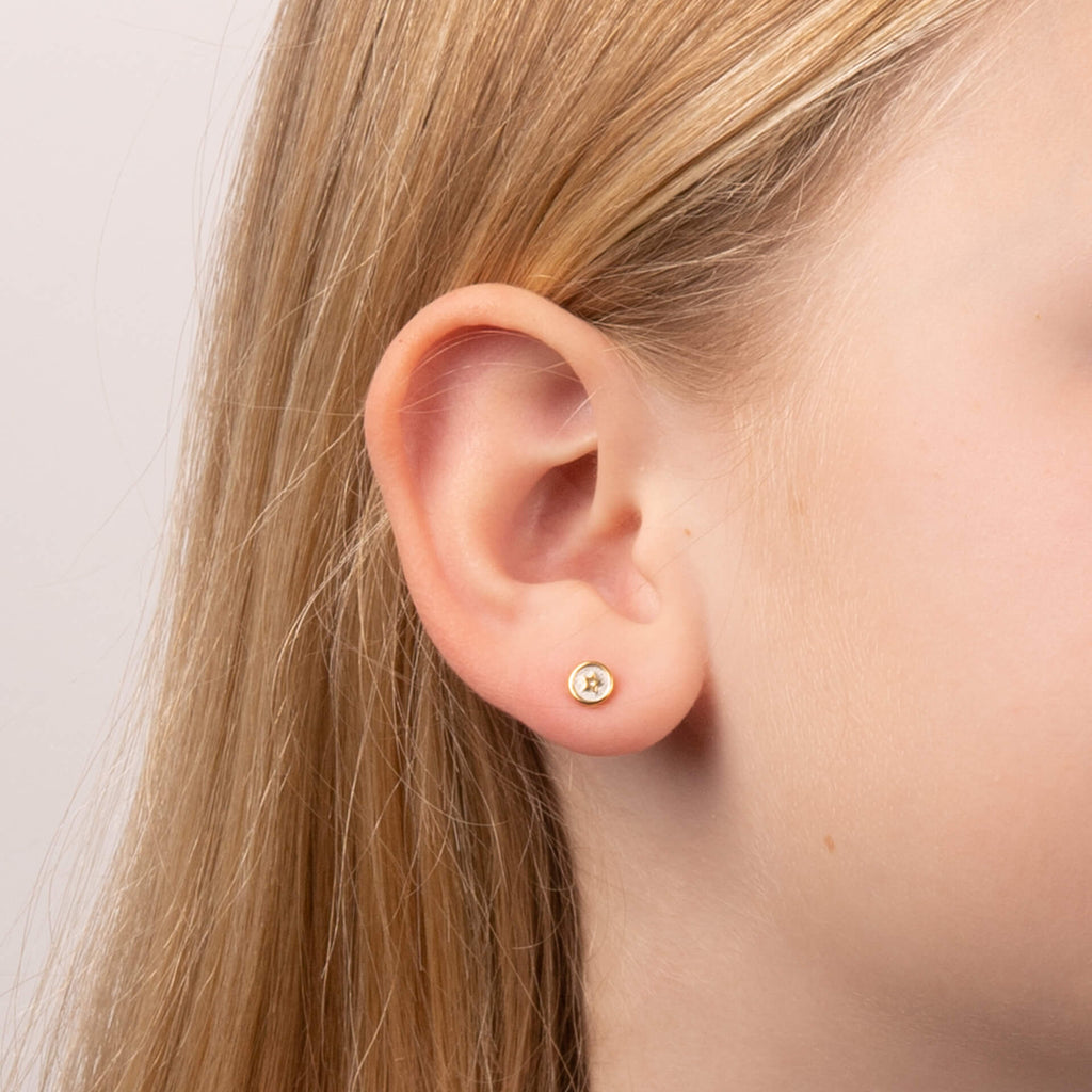 D For Diamond Shooting Star Round Stud Earrings with Diamond