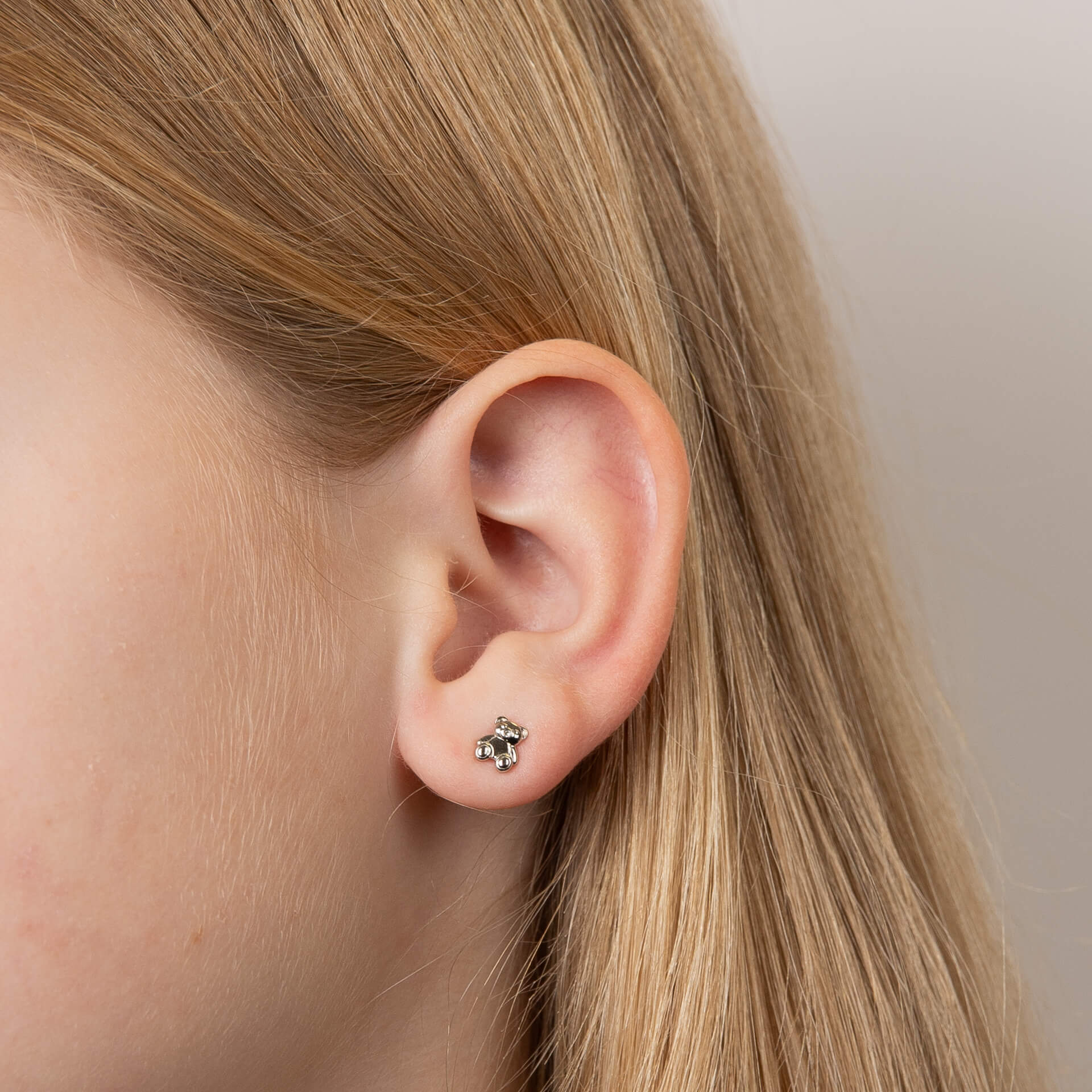 D For Diamond Teddy Bear Stud Earrings with Diamond