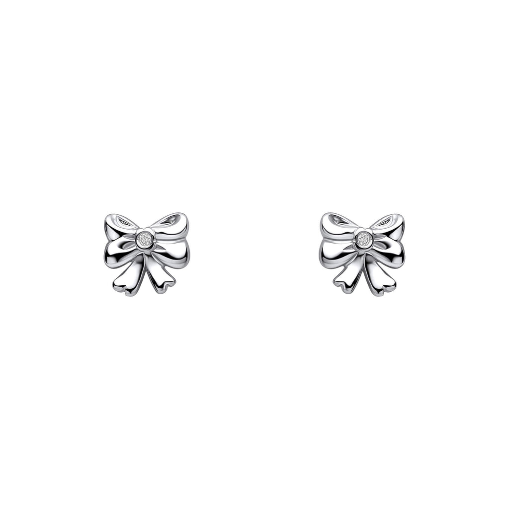 D For Diamond Bow Stud Earrings with Diamond