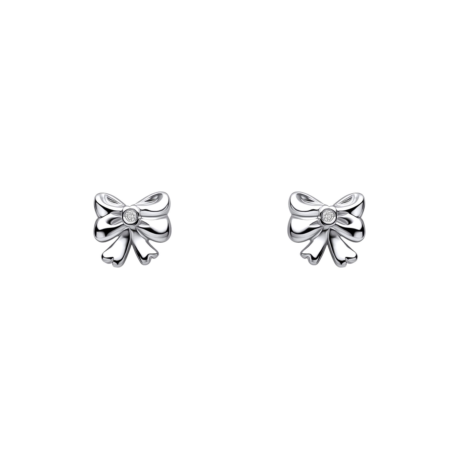 D For Diamond Bow Stud Earrings with Diamond