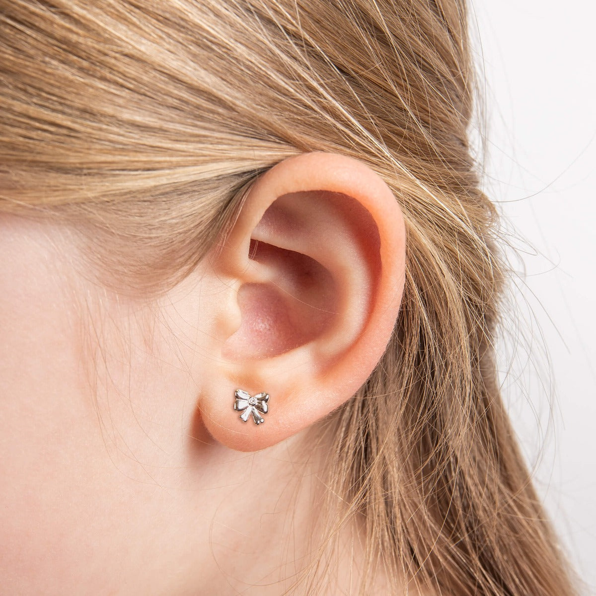 D For Diamond Bow Stud Earrings with Diamond
