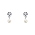 D For Diamond Flower Stud Earrings with Freshwater Pearl Drop and Diamond