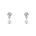 D For Diamond Flower Stud Earrings with Freshwater Pearl Drop and Diamond