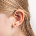 D For Diamond Flower Stud Earrings with Freshwater Pearl Drop and Diamond