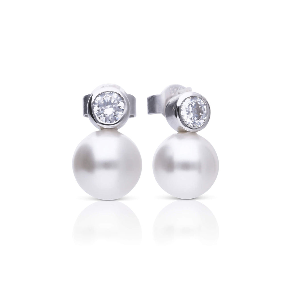 Diamonfire Shell Pearl and Zirconia Stud Earrings