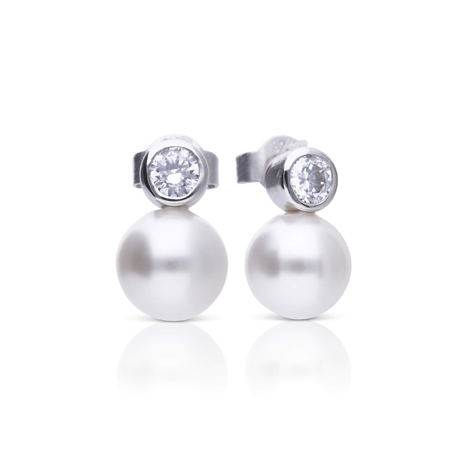 Diamonfire Shell Pearl and Zirconia Stud Earrings