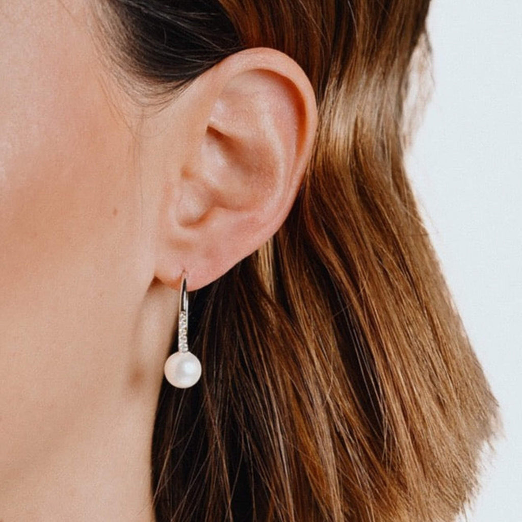 Diamonfire Shell Pearl and Zirconia Hook Earrings
