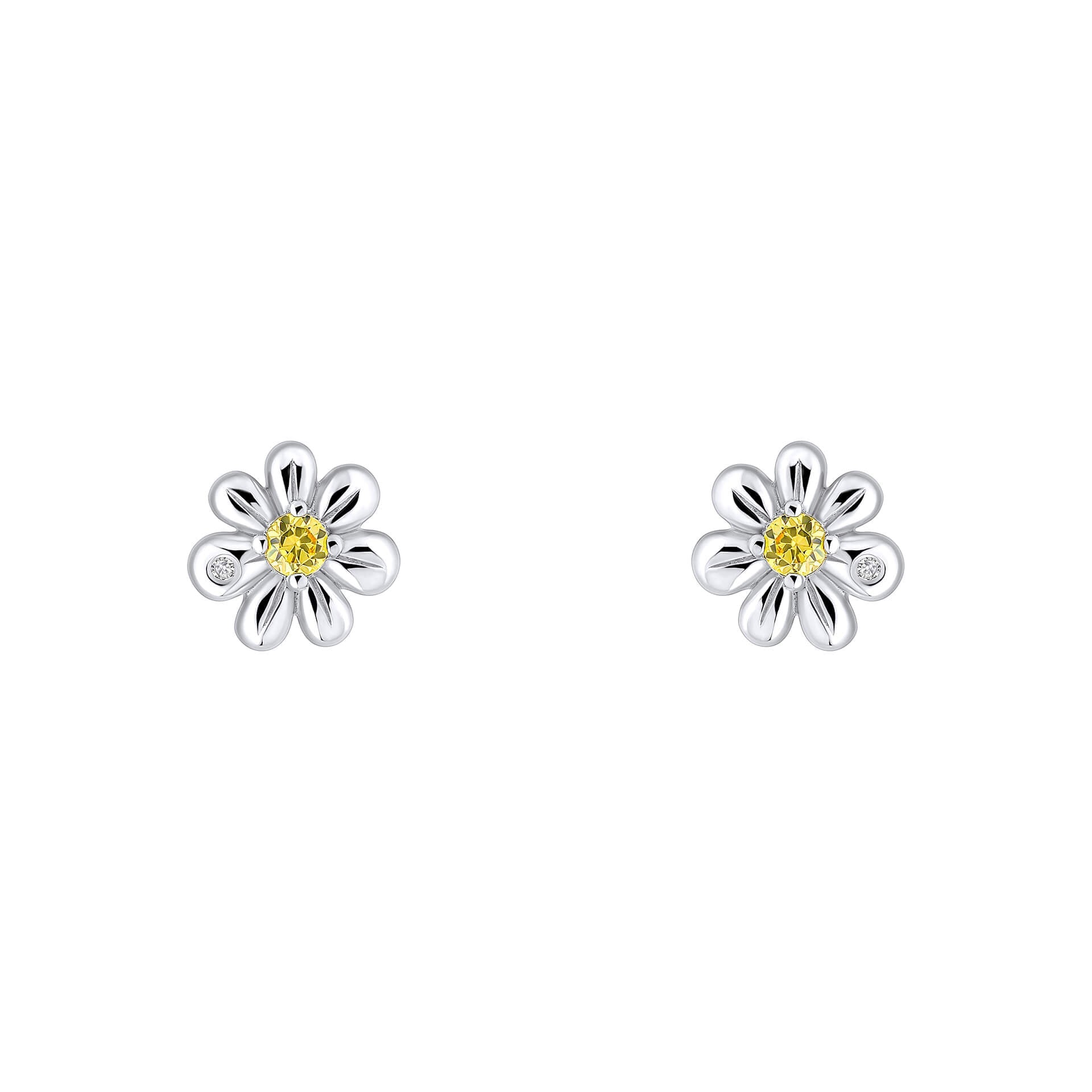 D For Diamond Daisy Stud Earrings with Yellow CZ and Diamond