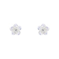 D For Diamond Carved Mother of Pearl Flower Stud Earrings with Diamond