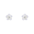 D For Diamond Carved Mother of Pearl Flower Stud Earrings with Diamond