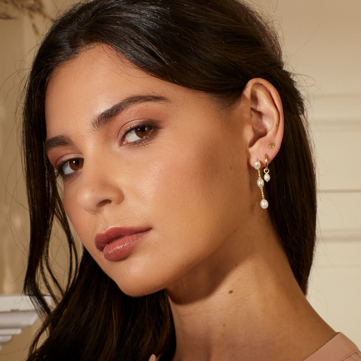 Elements Gold Freshwater Pearl Hoop Earring Charms