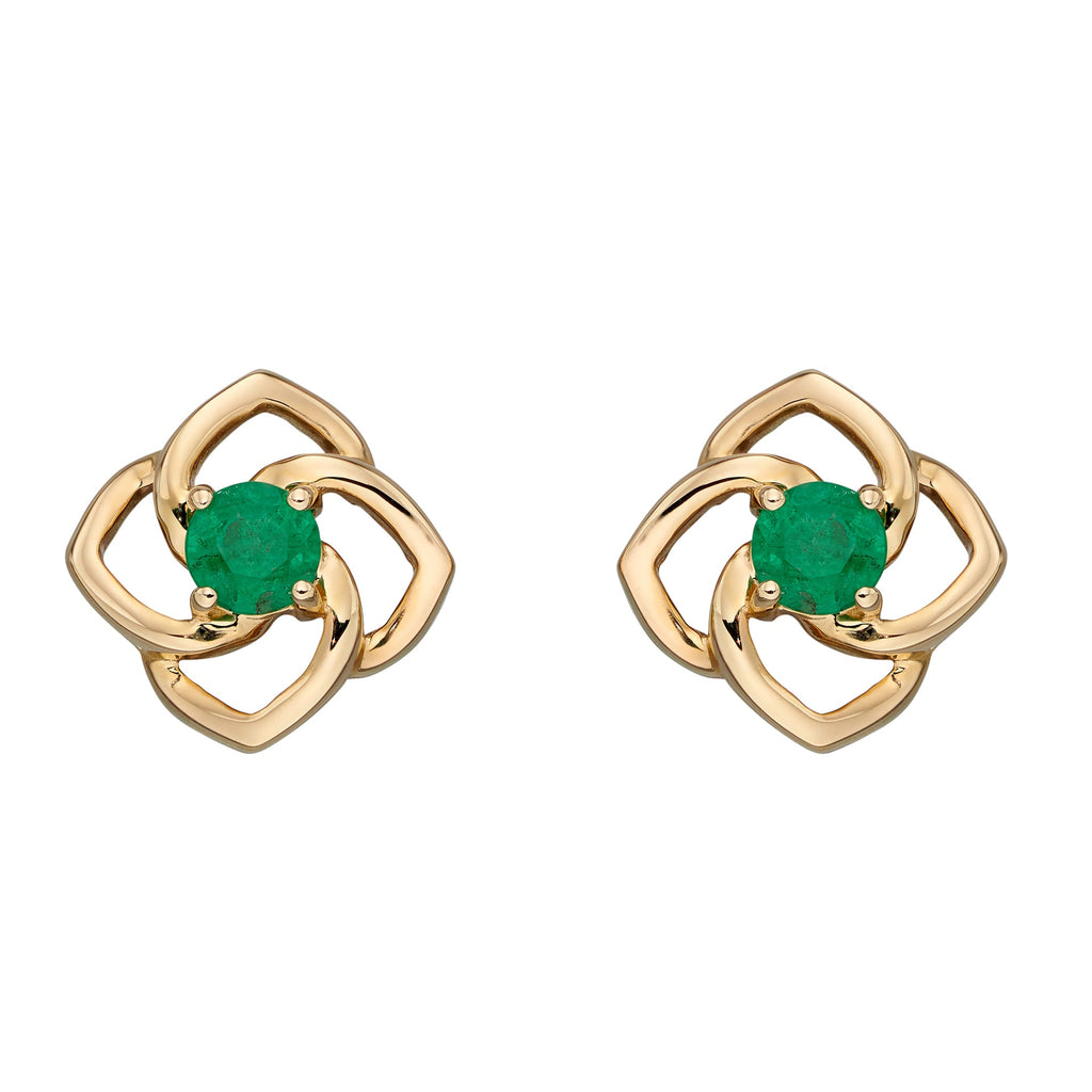 Elements Gold Cut Out Flower Stud Earrings with Emerald
