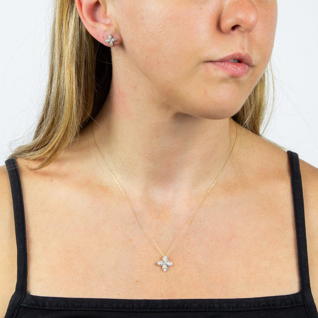 Elements Gold Puffed Flower Pendant with Diamonds