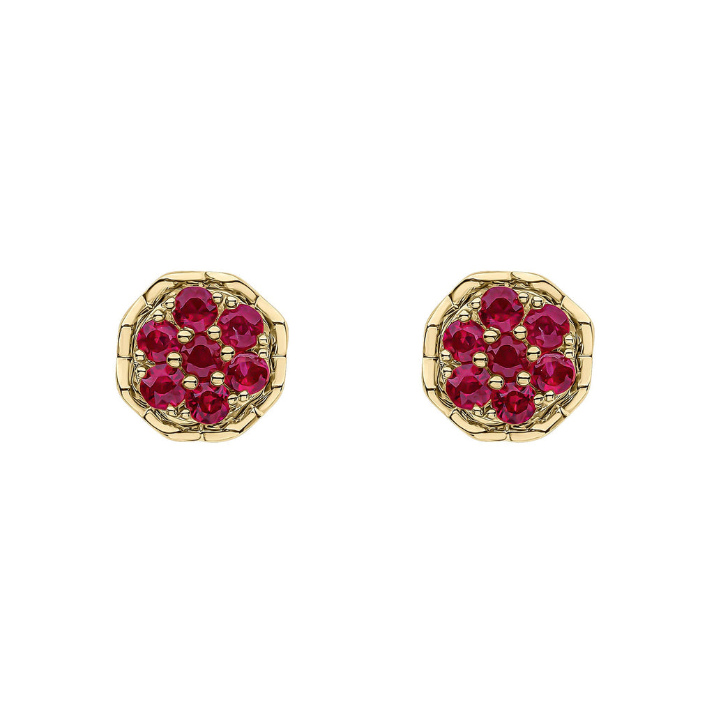 Elements Gold Seven Stone Ruby Cluster Earrings