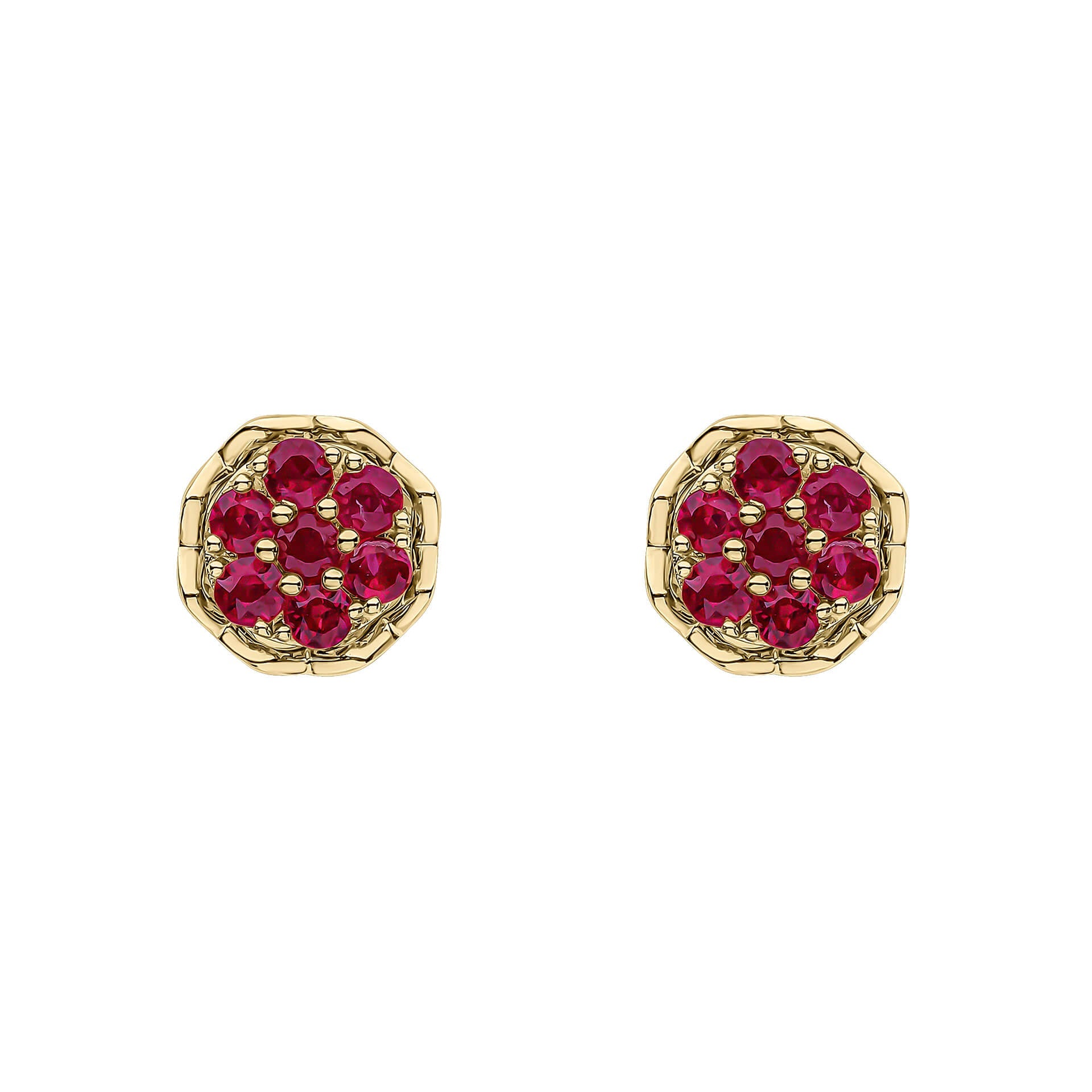 Elements Gold Seven Stone Ruby Cluster Earrings