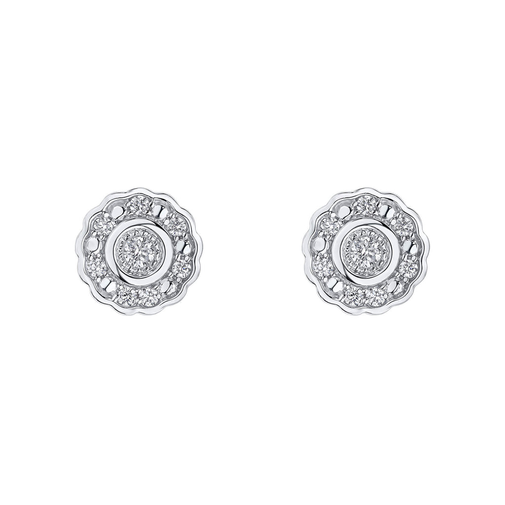 Elements Gold Bezel Set Diamond Cluster Stud Earrings