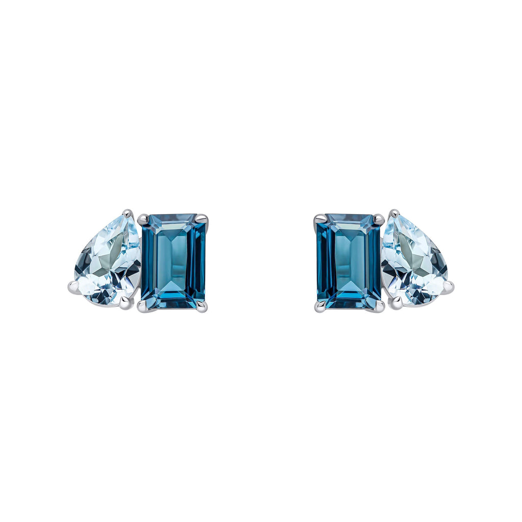 Elements Gold Toi et Moi Blue Topaz Stud Earrings