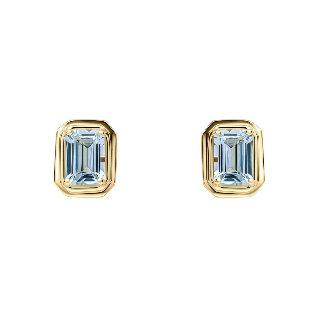 Elements Gold Elongated Octagon Aquamarine Stud Earrings
