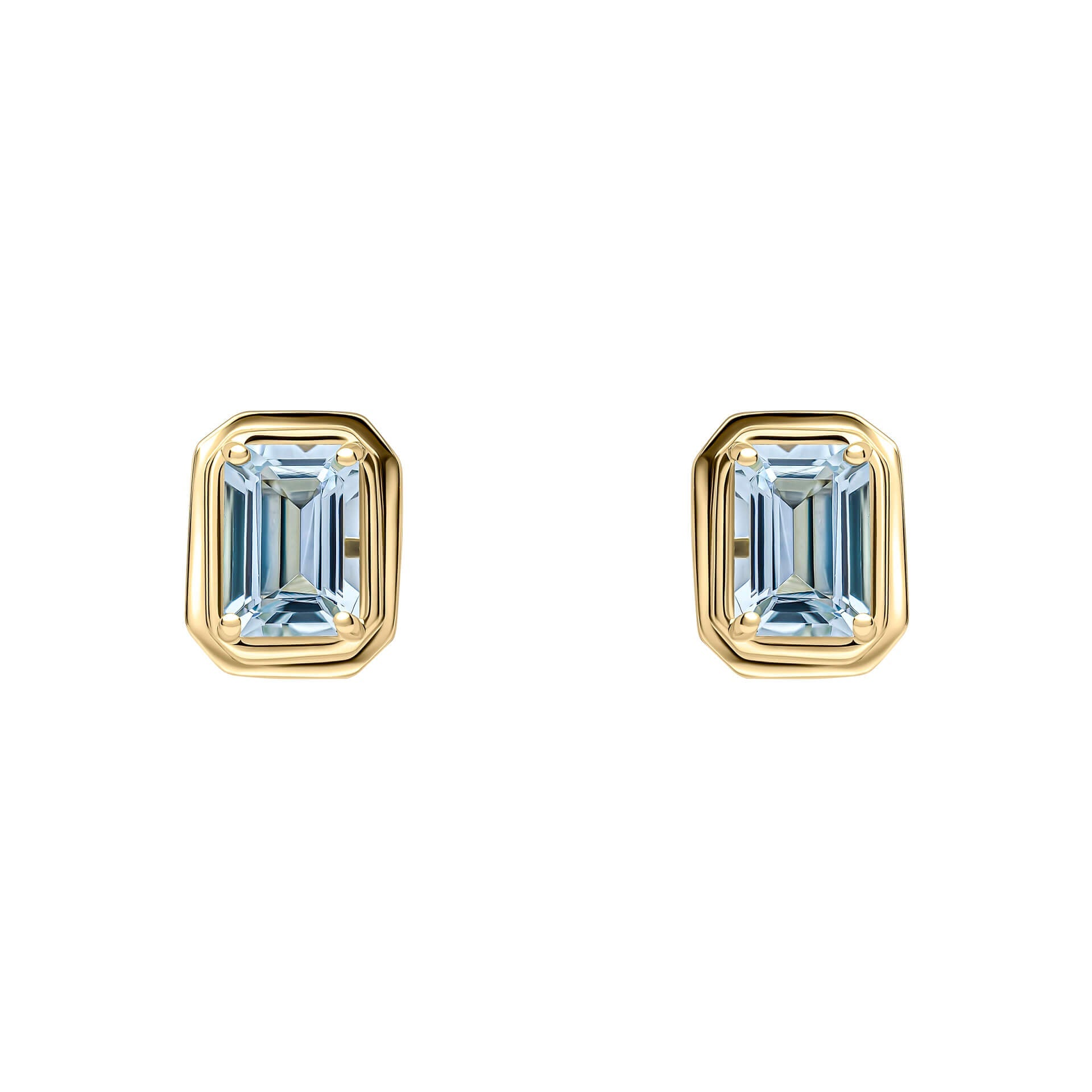 Elements Gold Elongated Octagon Aquamarine Stud Earrings