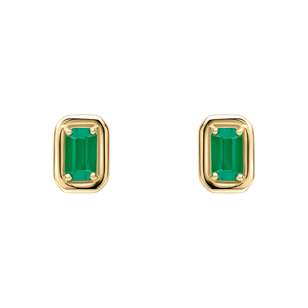 Elements Gold Chunky Border Precious Stone Stud Earrings
