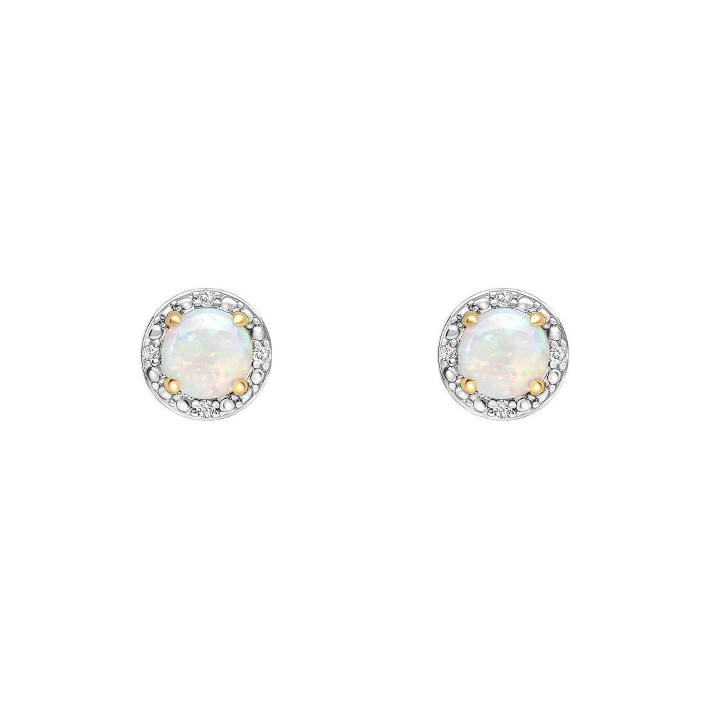 Elements Gold Round Diamond Surround Opal Stud Earrings
