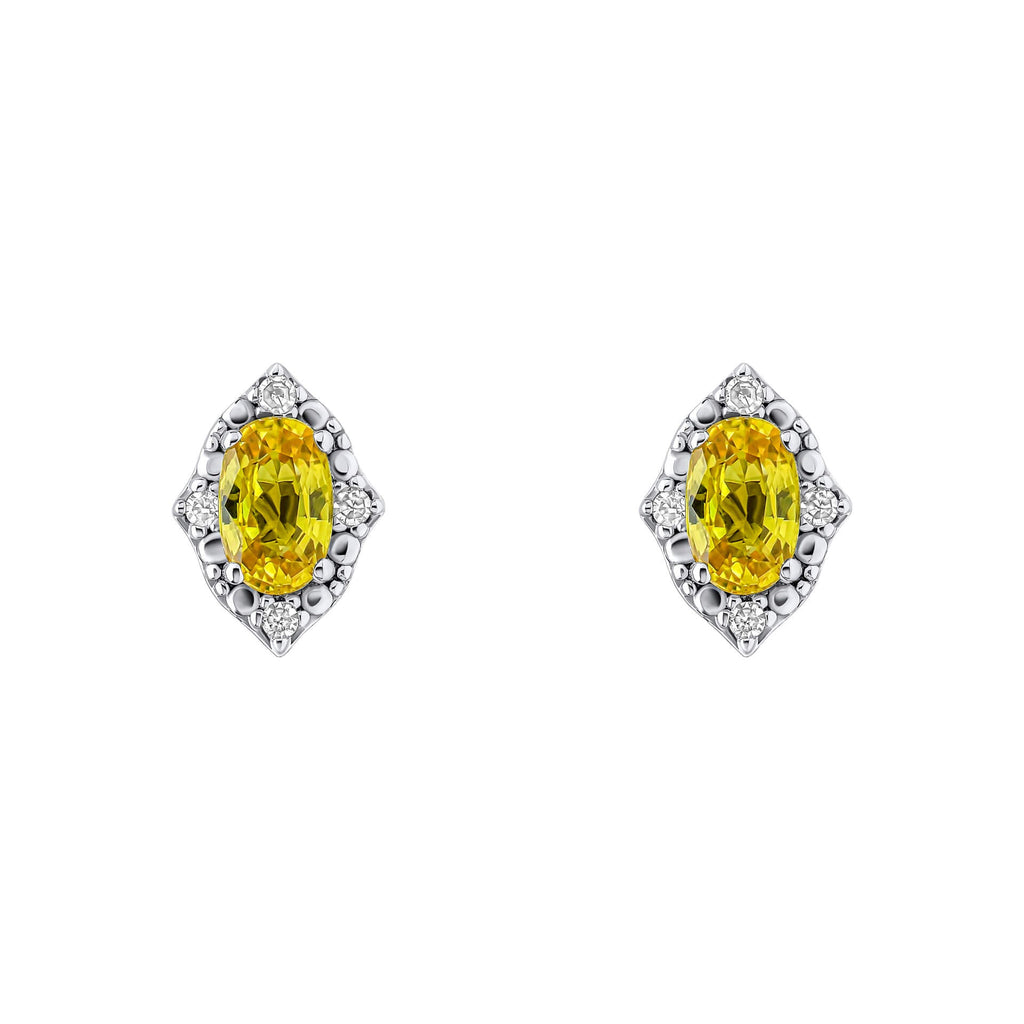 Elements Gold Oval Sapphire and Diamond Stud Earrings