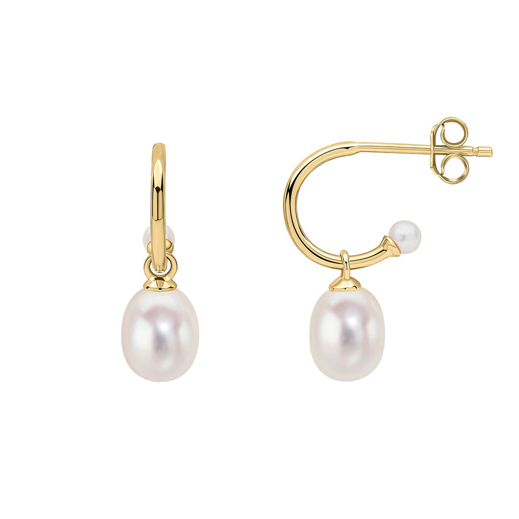 Elements Gold Pearl Detail Half Hoop Earrings