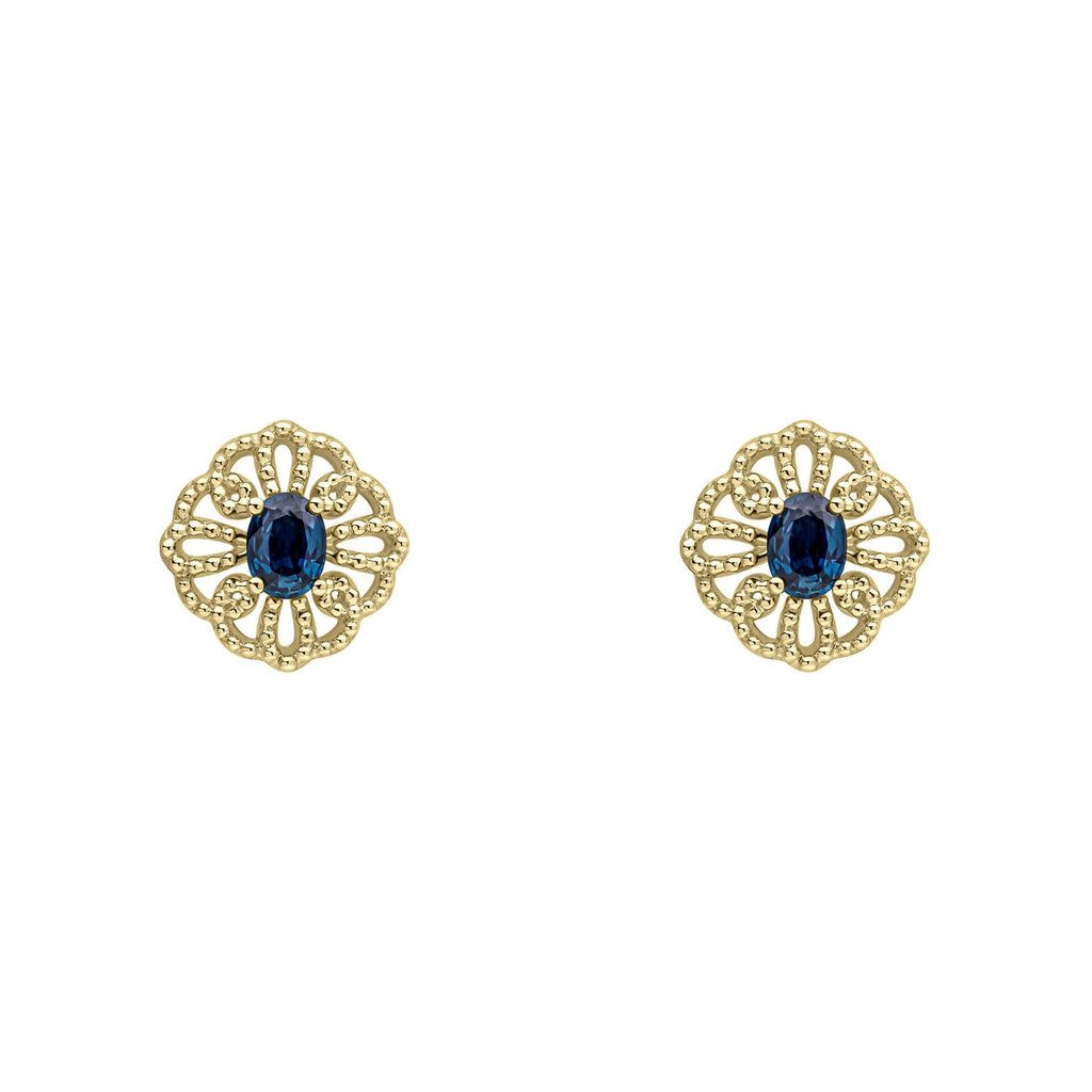 Elements Gold Ornate Sapphire Stud Earrings