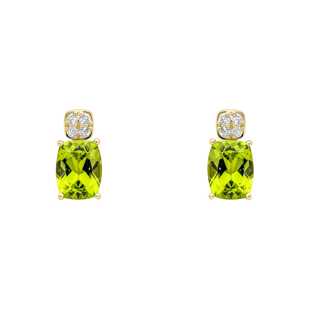 Elements Gold Cushion Cut and Cluster Peridot Earrings