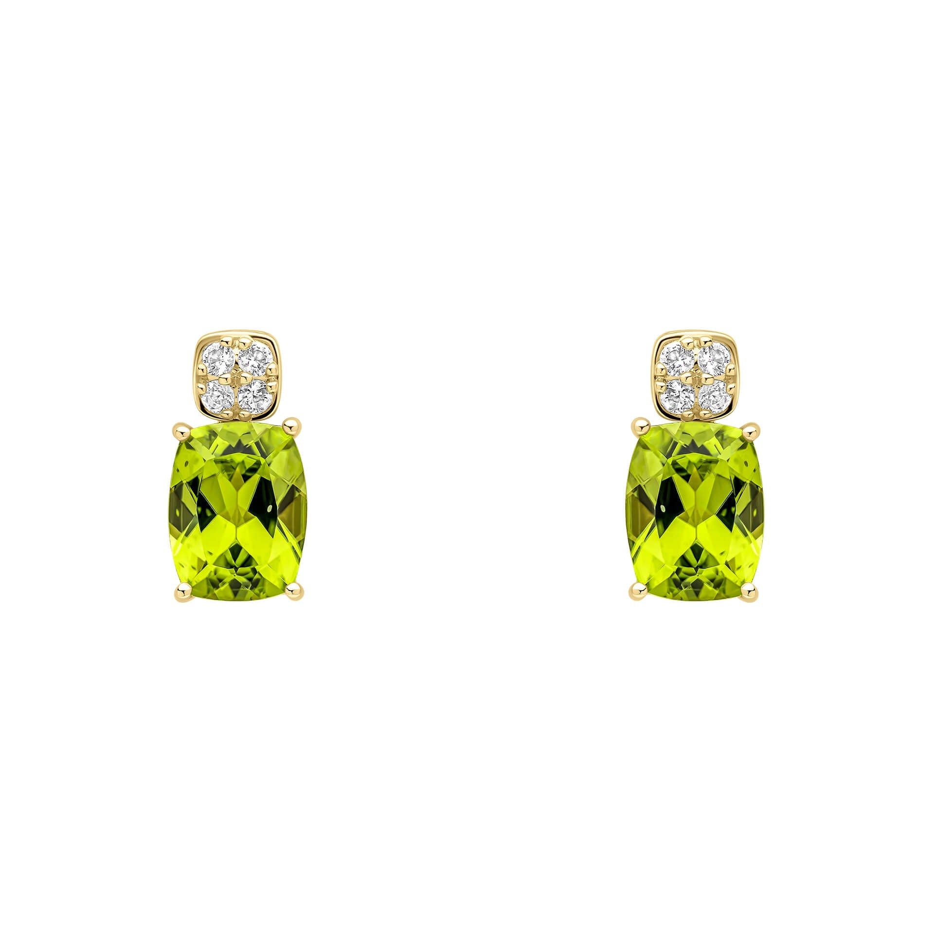 Elements Gold Cushion Cut and Cluster Peridot Earrings