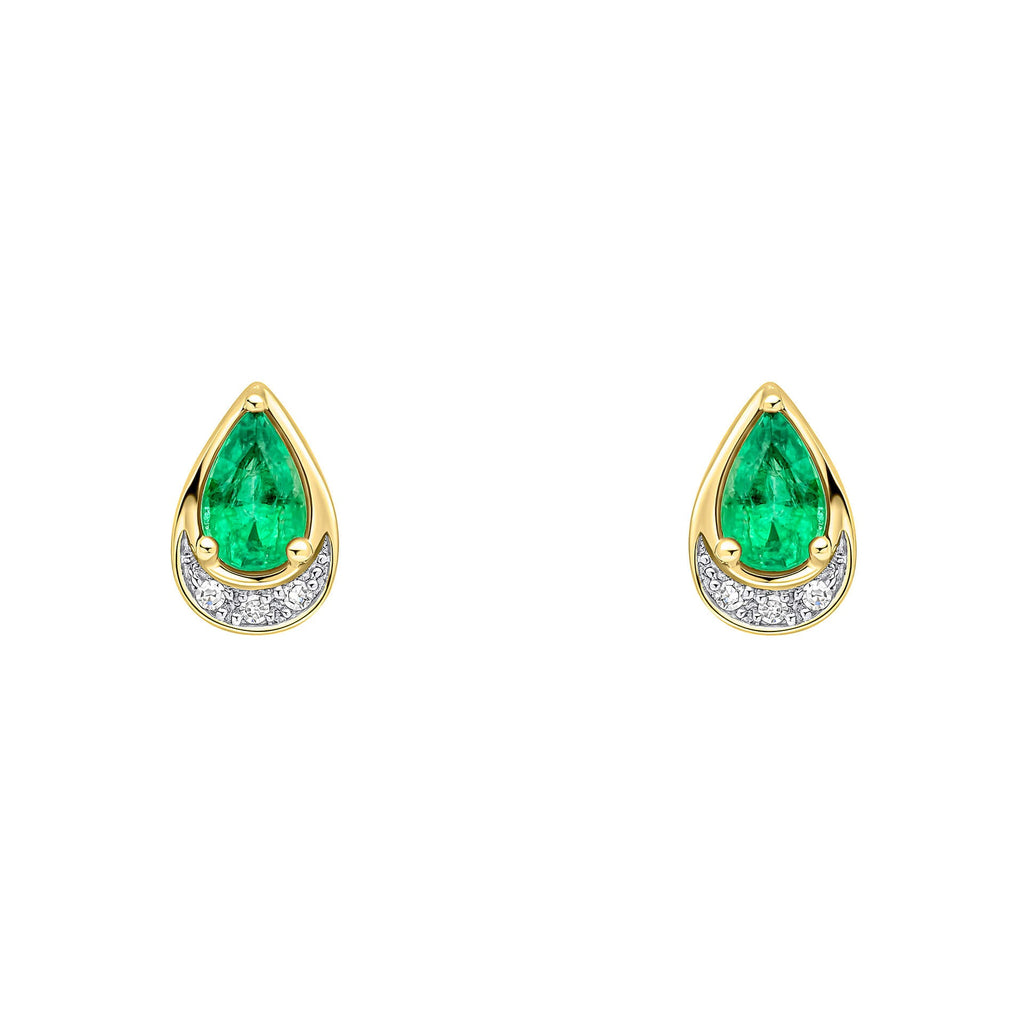 Elements Gold Teardrop Emerald and Diamond Stud Earrings