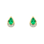 Elements Gold Teardrop Emerald and Diamond Stud Earrings