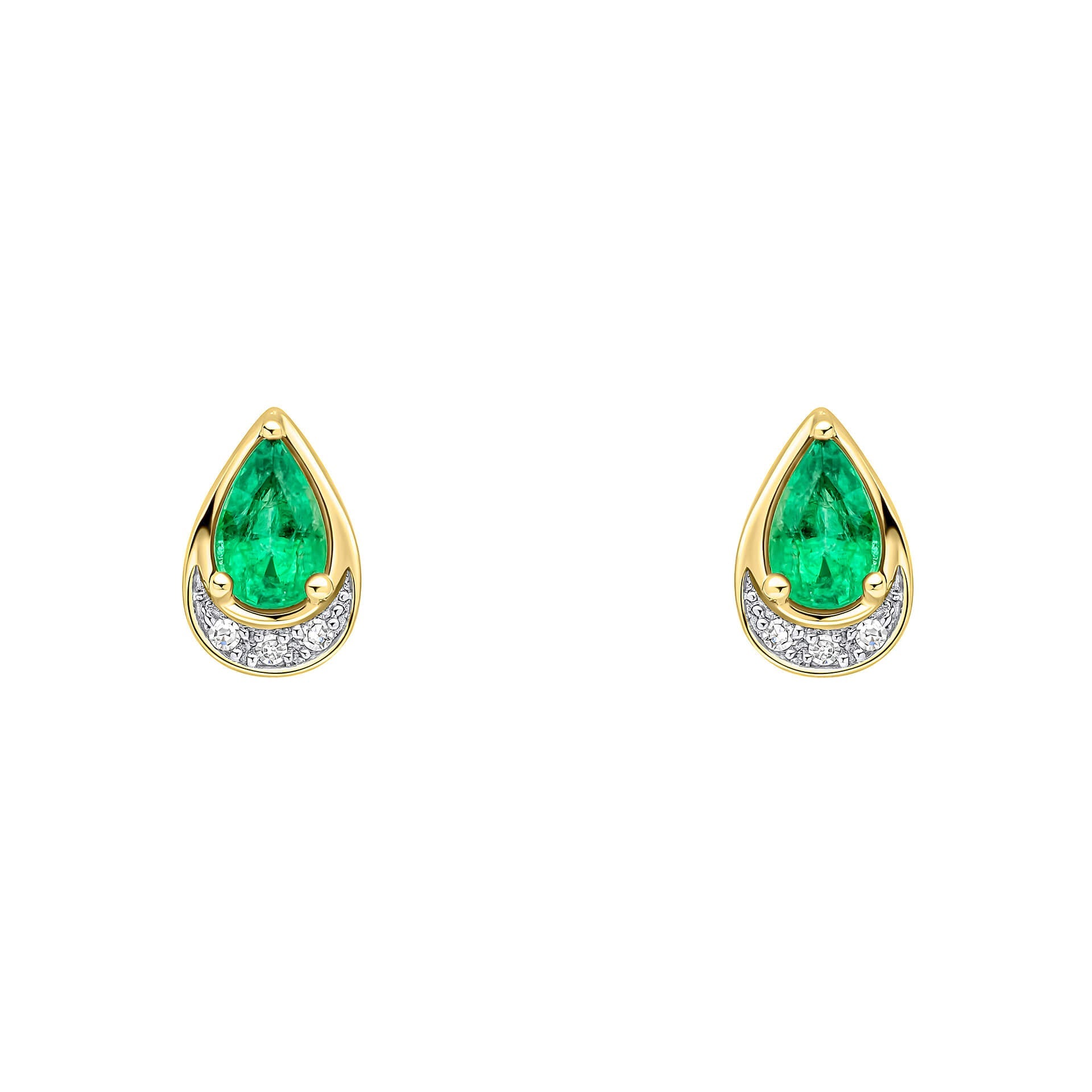 Elements Gold Teardrop Emerald and Diamond Stud Earrings