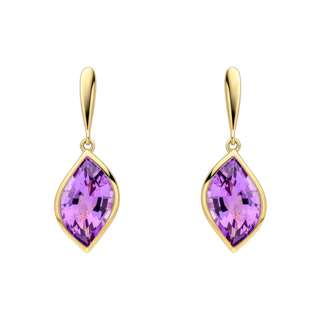 Elements Gold Flame Cut Amethyst Drop Earrings