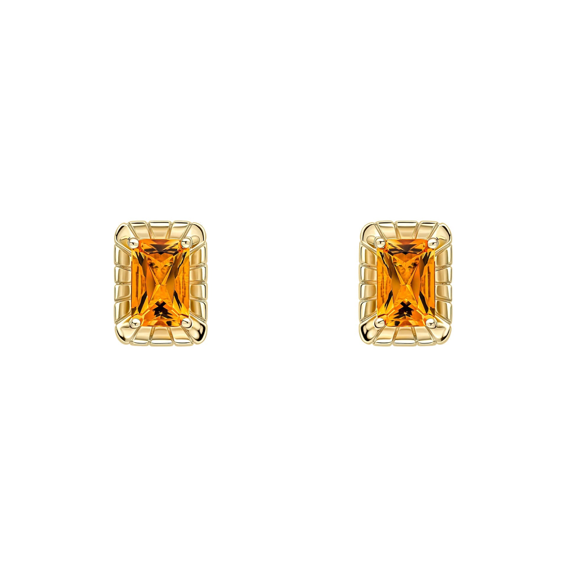 Elements Gold Detailed Octagon Citrine Stud Earrings