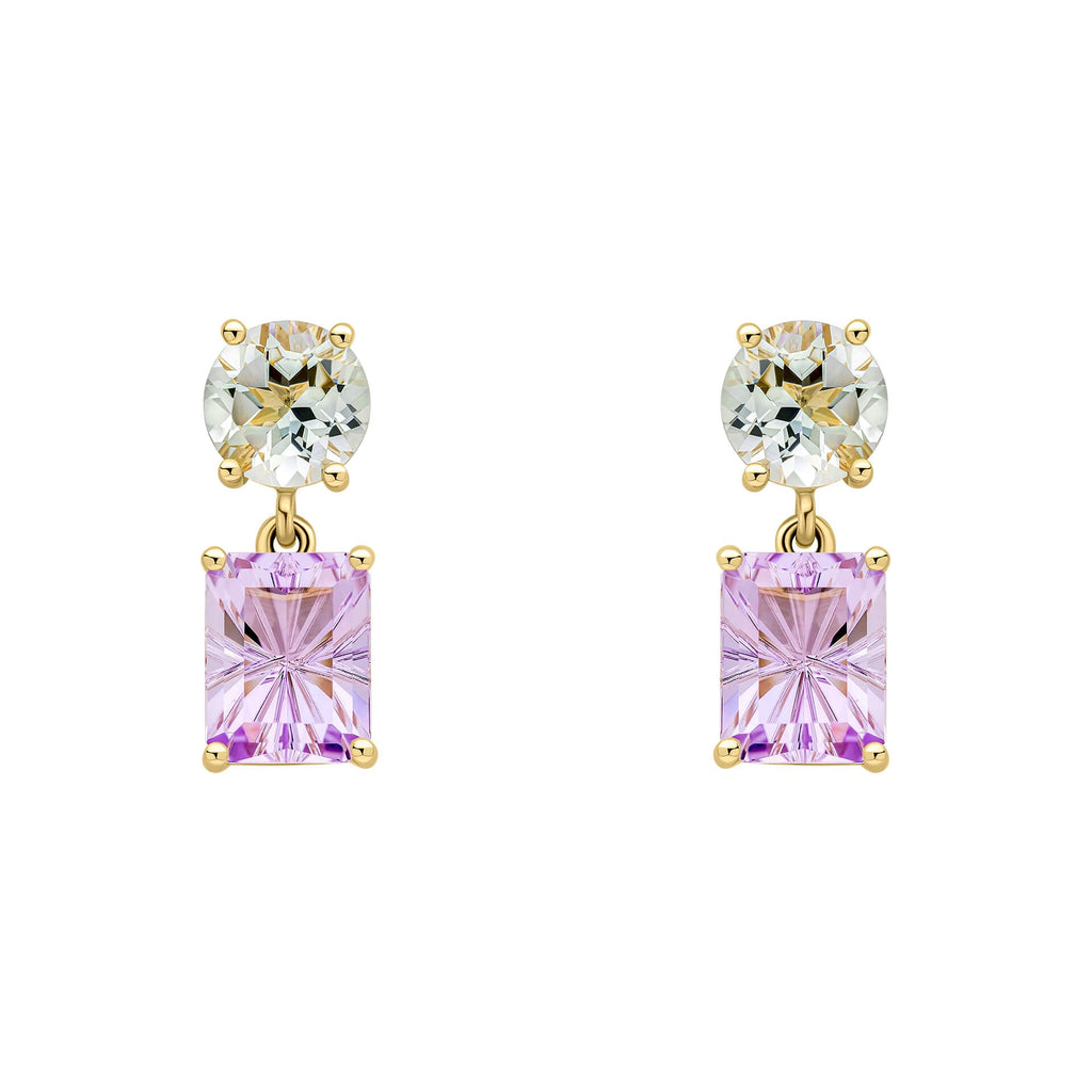 Elements Gold Toi et Moi Quartz and Amethyst Drop Earrings