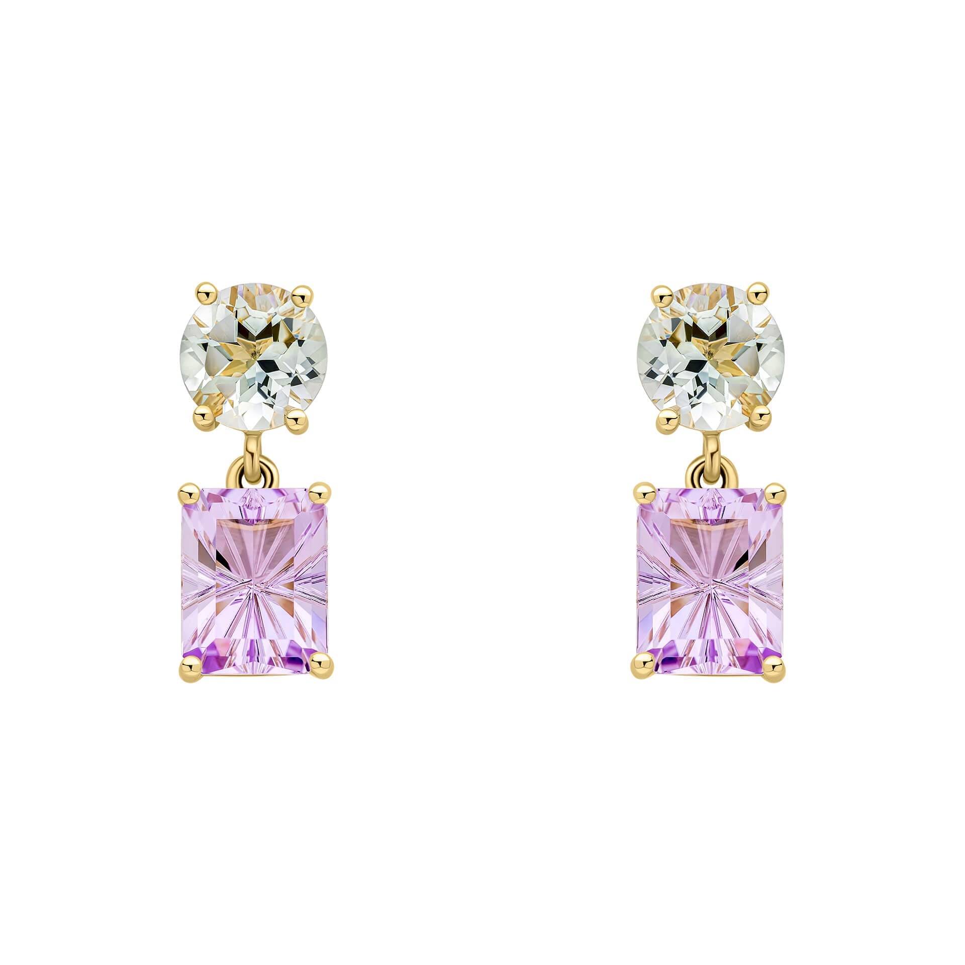 Elements Gold Toi et Moi Quartz and Amethyst Drop Earrings