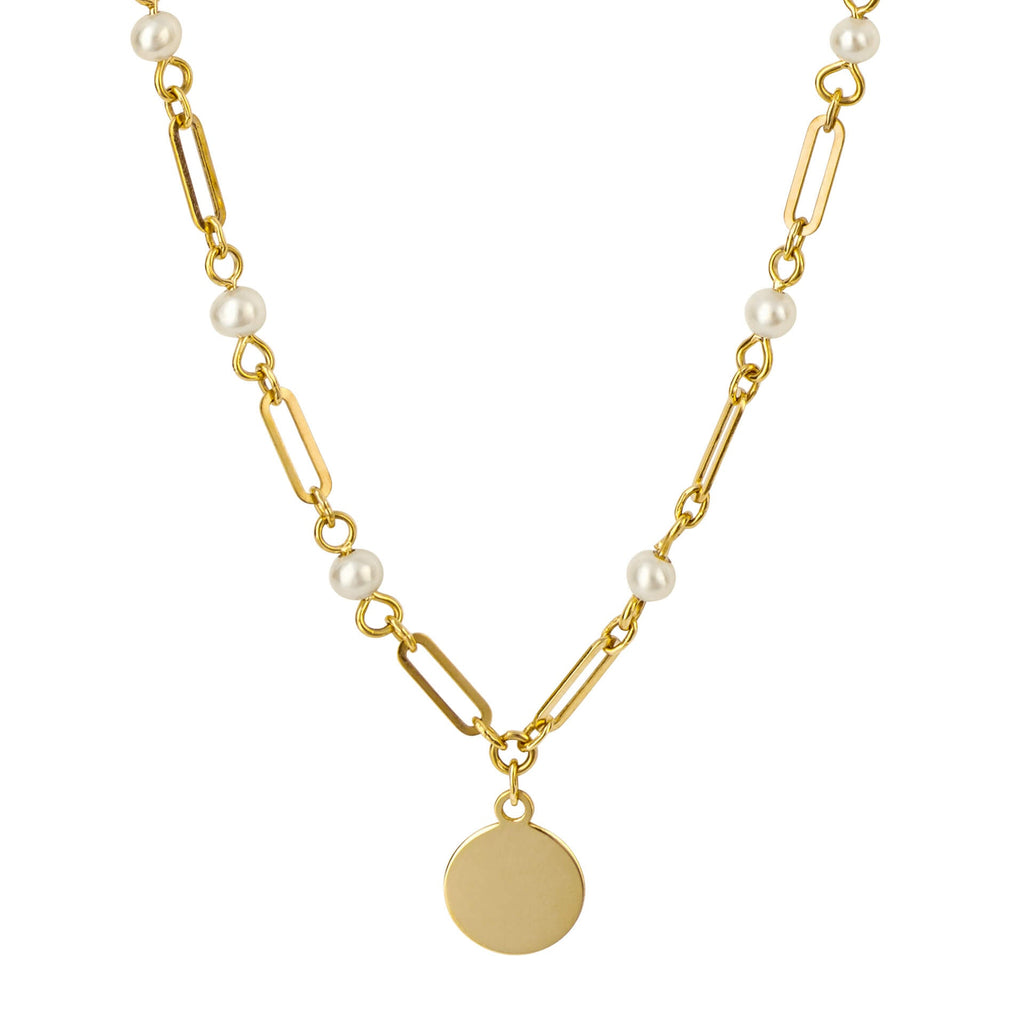 Elements Gold Pearl Station Necklace with Disc