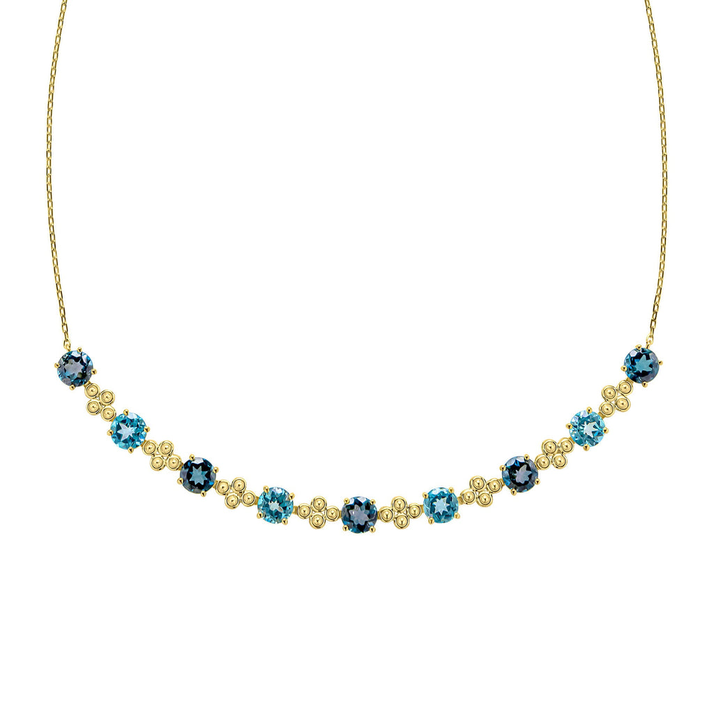 Elements Gold Ornate Blue Topaz Necklace