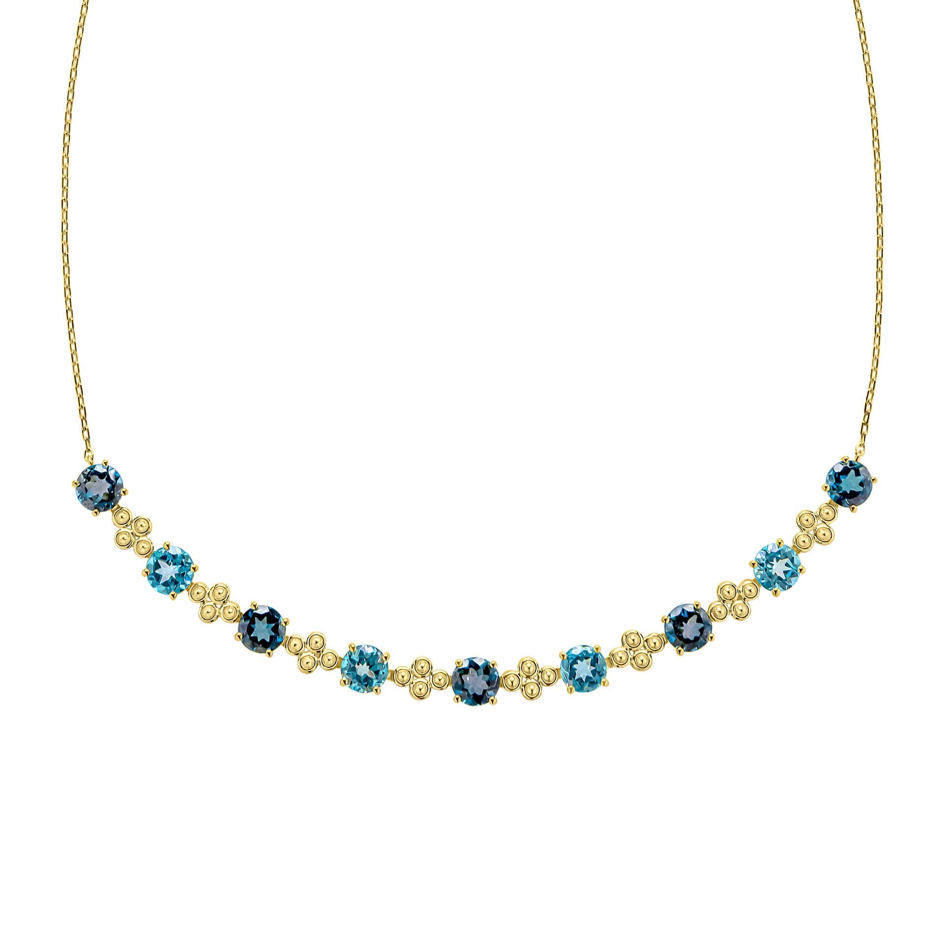 Elements Gold Ornate Blue Topaz Necklace