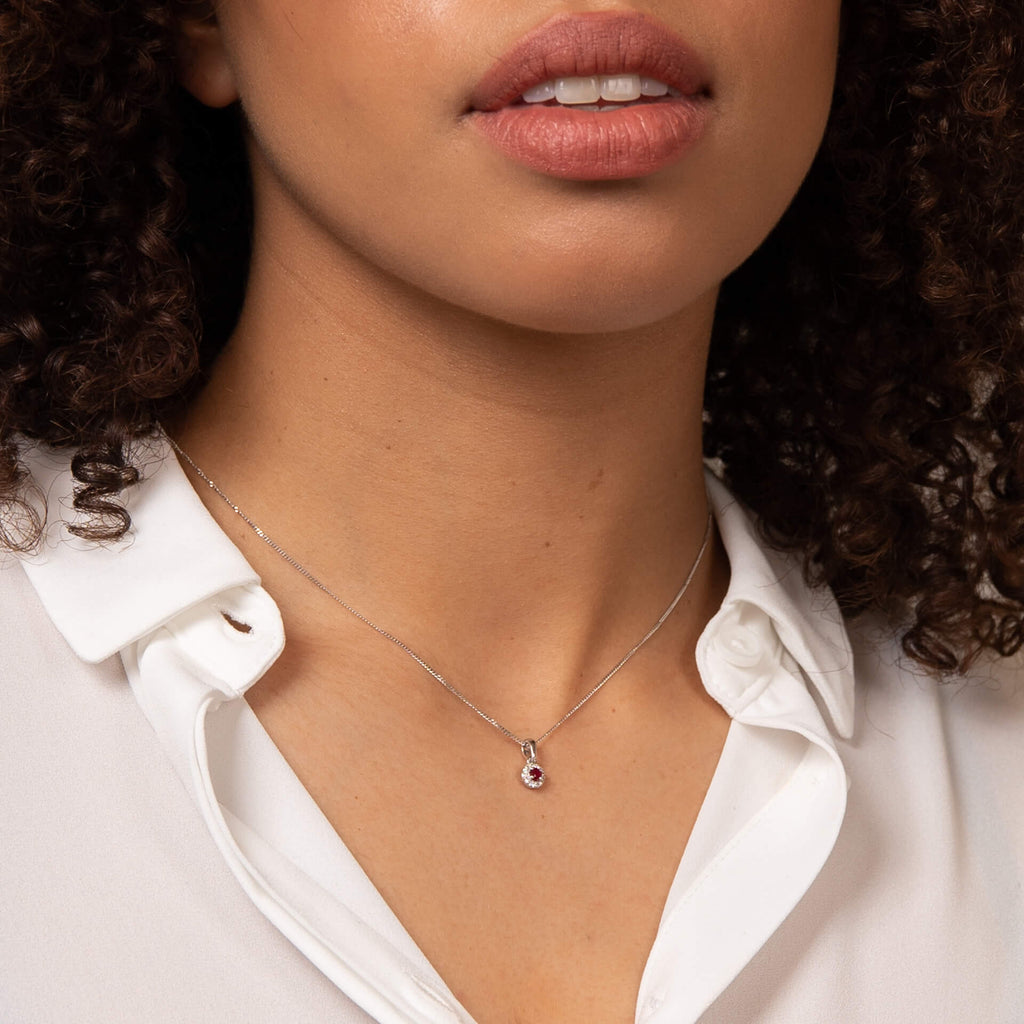 Elements Gold Round Precious Stone Pendant with Diamond Surround