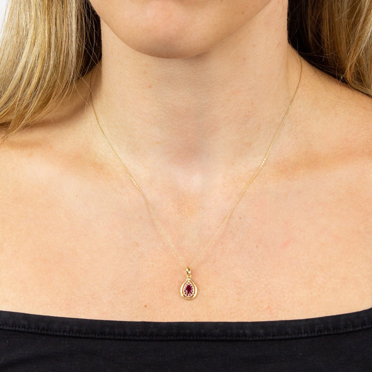 Elements Gold Cut Out Teardrop Pendant with Precious Stone