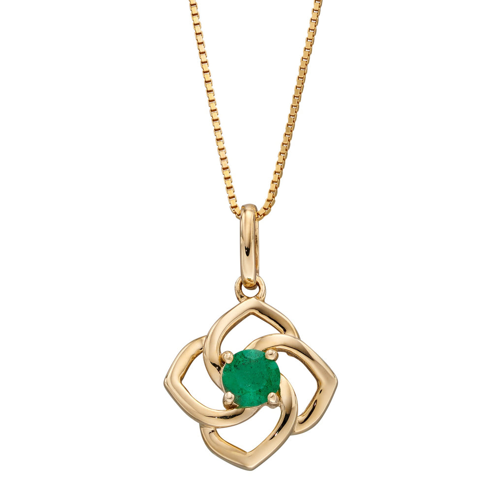 Elements Gold Cut Out Flower Pendant with Emerald