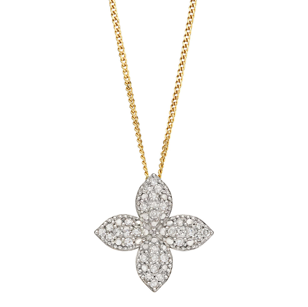 Elements Gold Puffed Flower Pendant with Diamonds