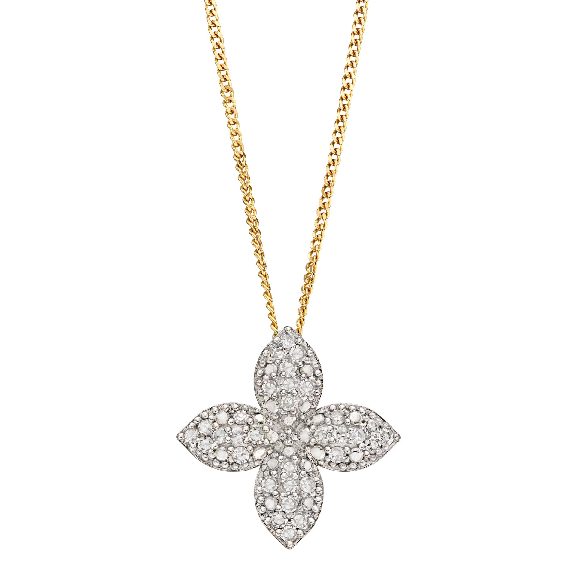 Elements Gold Puffed Flower Pendant with Diamonds