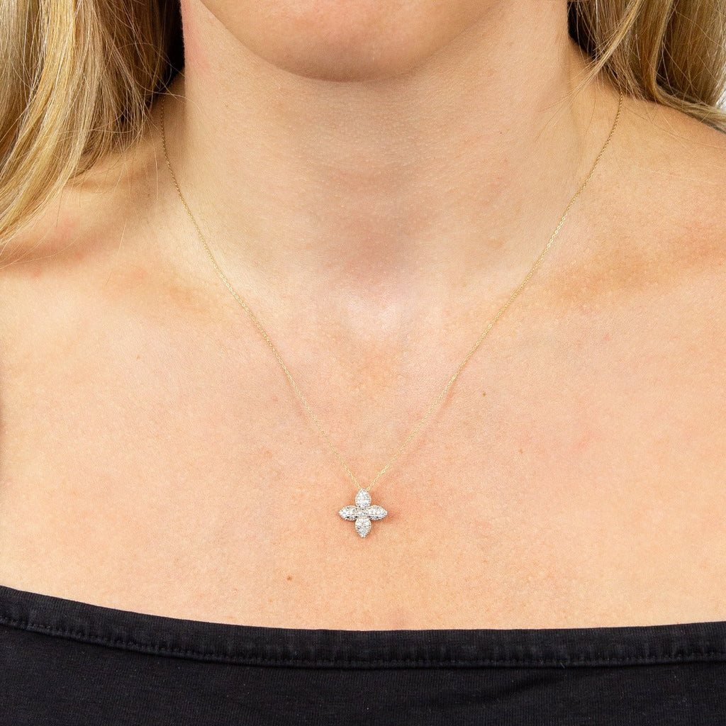 Elements Gold Puffed Flower Pendant with Diamonds