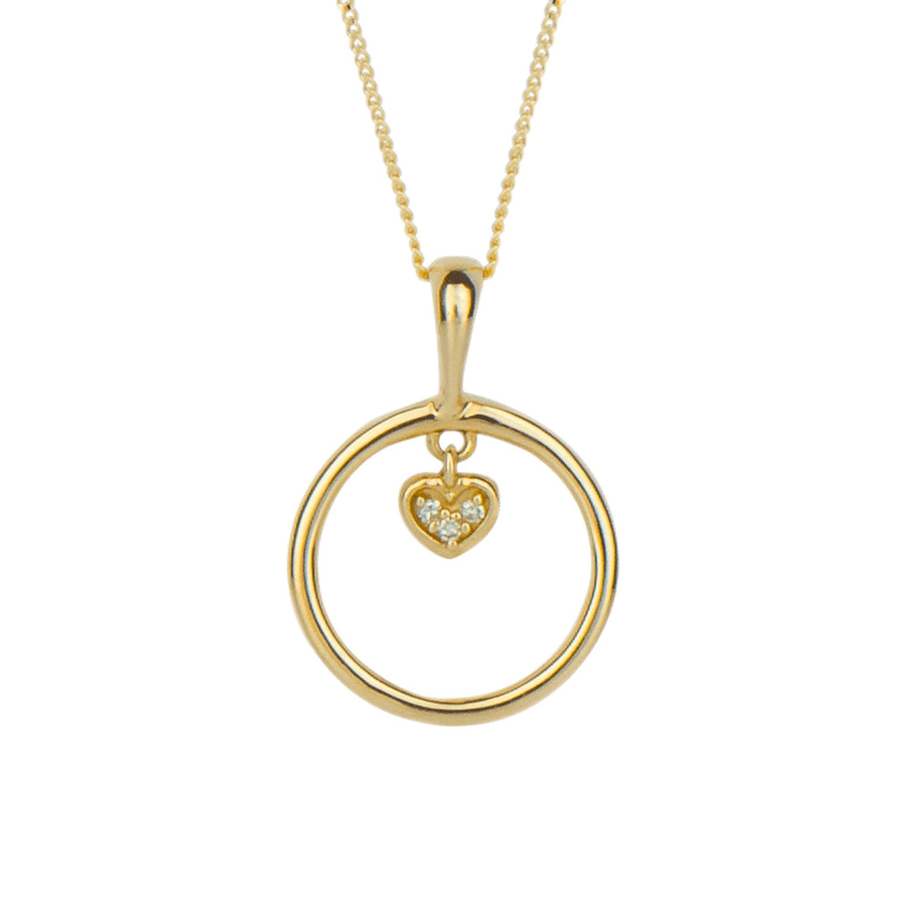Elements Gold Open Circle and Heart Charm Pendant with Diamond