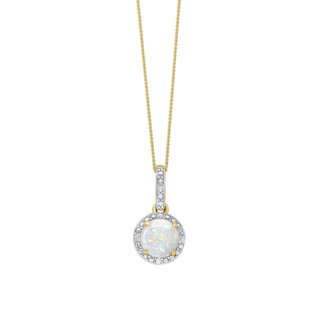 Elements Gold Round Diamond Surround Opal Pendant