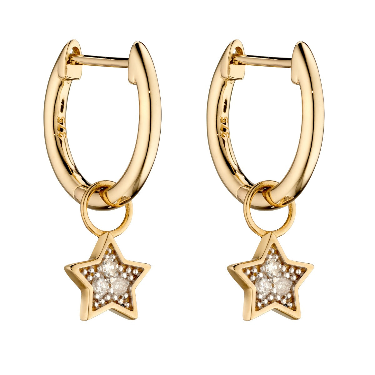 Elements Gold Star Shaped Diamond Hoop Earring Charms