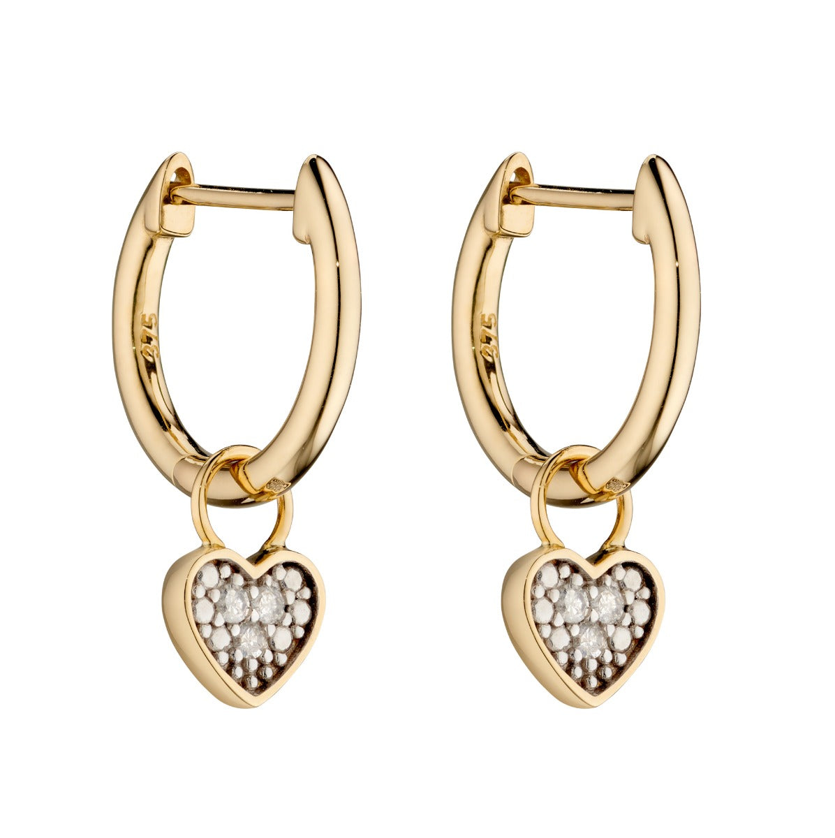Elements Gold Heart Shaped Diamond Hoop Earring Charms